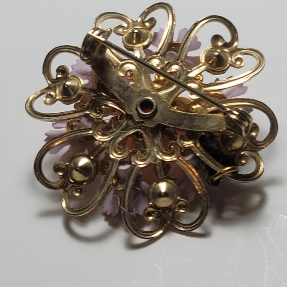 Antique Brooch Christian Peach Rose and a Cross says Protect us - Picture 4 of 9